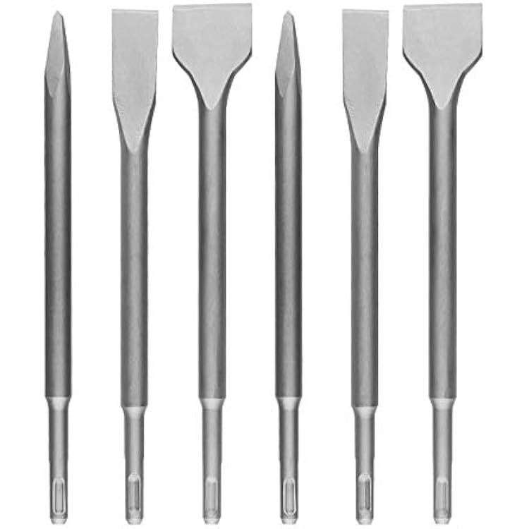 CertBuy 6-Piece SDS Plus Concrete Drill Bit Set - Rotary Hammer Bits Including Point Chisel, 20mm & 40mm Flat Chisels
