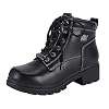 Dream Apparel Womens Lace Up Motorcycle Riding Boots with Side Zipper, Black Faux Leather Ankle Booties Biker Boots, Military Combat Booties for Ladies with Low Heel