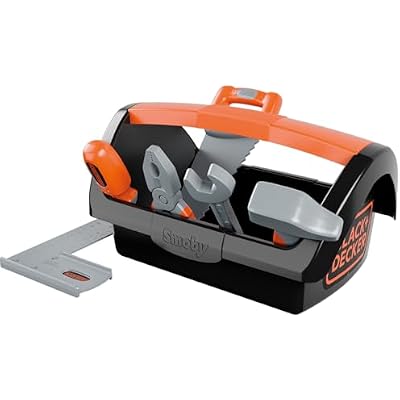 Smoby - BlackDecker - Tool Box  6 Tools - Screwdriver, Saw, Hammer, Flat Wrench, Angle Bracket, Pliers Included - For Ages 3 Made in France