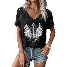 Women's Cut Out V Neck T-Shirts Boho Floral Graphic Tee Summer Cold Shoulder Short Sleeved Tops