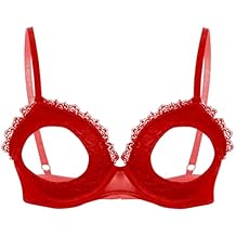 FEESHOW Women's Lingerie Lace See Through Open Nipples Bralette Wire-Free Unlined Bra Top Nightwear