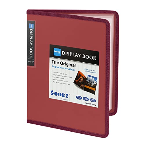 Sooez 30-Pocket Binder with Plastic Sleeves 8.5x11 Red, Heavy Duty Art Portfolio Folder with Clear Sheet Protectors, Display 60 Pages, Presentation Book for Artwork, Document Organizer Binder
