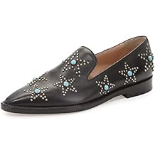 Valentino Garavani Star Cabochon Leather Loafer, Black/Turquoise 37.5