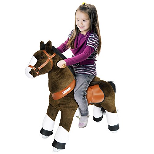 PonyCycle Official Riding Horse Toy No Battery No Electricity Mechanical Pony Chocolate Brown with White Hoof Giddy up Pony Plush Walking Animal for Age 4-8 Years Medium Size 4 - Ux421