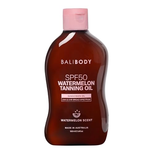 Bali Body Watermelon Tanning Oil SPF50 Tanning Oil with SPF for Dark Glow Skin, Fast-Absorbing, Non-Greasy Formula, Hydrating, Travel Size, Cruelty-Free, Vegan Australian Made 100ml3.4floz