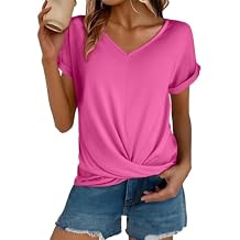 Women's Comfy Casual Summer Tops Short Sleeve V Neck Blouses T Shirts Twist Knot Basic Tees