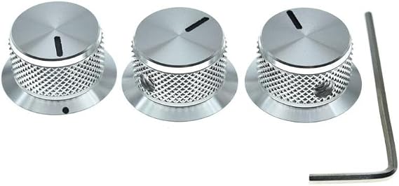 Dopro 3-Pack Set Screw Style Aluminium Potentiometer Knobs 1/4" Universal Top Hat Knobs Bell Volume Tone Control Knobs for Guitar/Bass/AMPS/Preamps Silver with Indicator