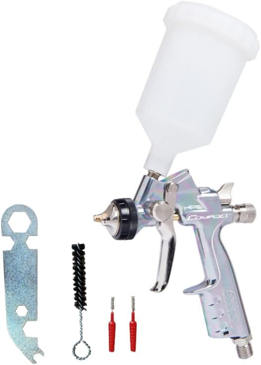 ANI Compact *Small Compressor Friendly* Midi Gravity Spray Gun 1.3mm (AH1521007A) Sprays Custom-Smooth Like a $400 Gun, Silver