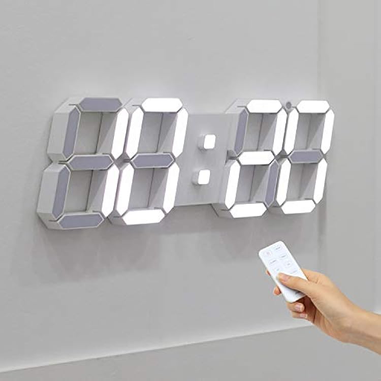 mooas 3D LED Clock, Multi-Function LED Clock Calendar, Alarm, Temperature 15.3 Big Plus White Wall Clock with Remote Control