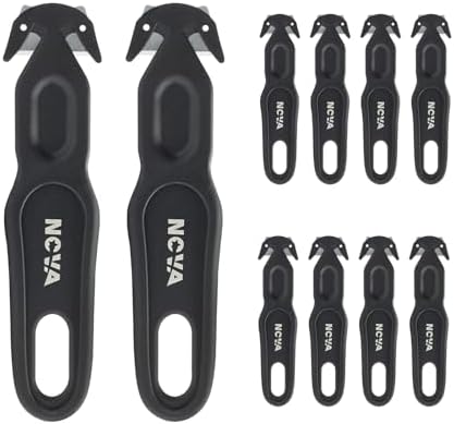 Nova Safety Cutter Tool, Safety Box Cutter Knife, Ergonomic Film Cutting Blade, Box, Strap, Carton, Package, Envelope and Letter Opener (10 Piece - Black)
