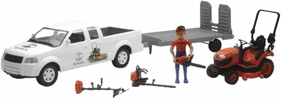Kubota 1/18 Pickup Truck and Trailer w Mower, Figure & Accessories by New Ray