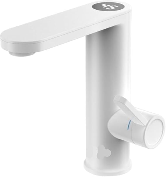 Electric Water Heater Hot Faucet 2 in 1 Basin Tap Tankless Geyser 220 Instant for Home(Matte White)
