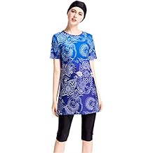 Women Muslim Swimwear Short Sleeve Print Islamic Modest Swimsuit Hijab Plus Size Beachwear