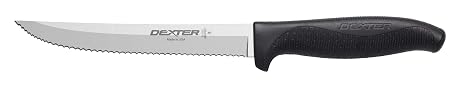 Dexter-Russell SG156SCB-PCP SofGrip 24213B Utility Slicer Knife, 6" Scalloped Edge High Carbon Steel Blade, Stain-Free DEXSTEEL Construction, Non-Slip Soft Black Rubber Handle, Ergonomic Grip