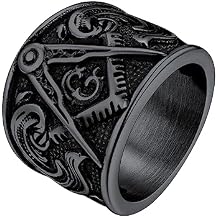FaithHeart Masonic Signet Rings for Men, Stainless Steel Freemason Jewelry, Punk Biker Thumb Ring with Delicate Packaging