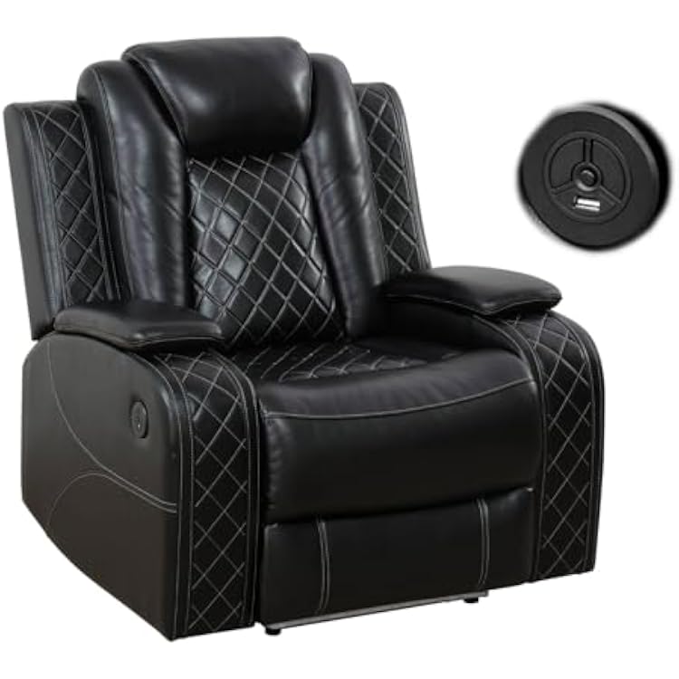 Power Reclining Sofa Set,Genuine Leather Recliner Sofa and Loveseat Set 3 Seater Sofa,with USB Charging and LED Lights,AdjustableDrop-Down TableRecliner Loveseat Storage Console,Black,C