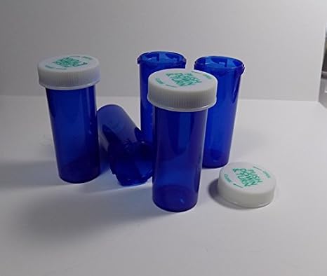 Plastic Prescription Blue Vials/Bottles 50 Pack w/Caps 8 Dram Size-NEW