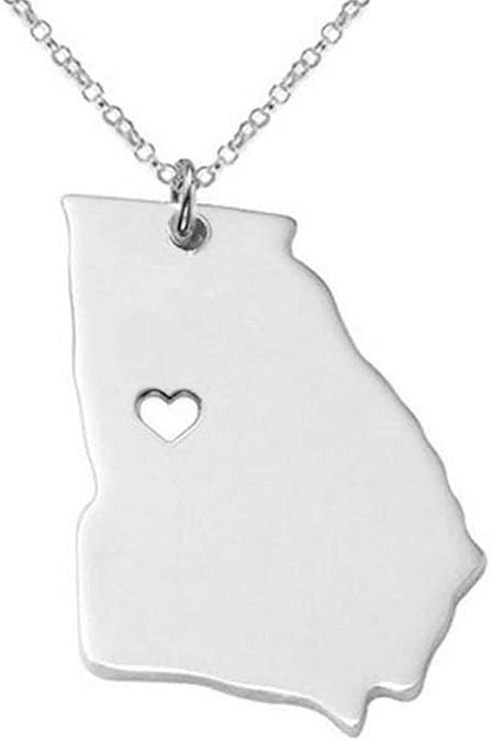 Art Attack Stainless Steel I Love Georgia Necklace, Peach State Empire State Of The South Map Heart Pendant (Silver)
