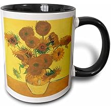3dRose Vase With Fifteen Sunflowers By Vincent Van Gogh Impressionist Still Life Mug, 1 Count (Pack of 1), Black