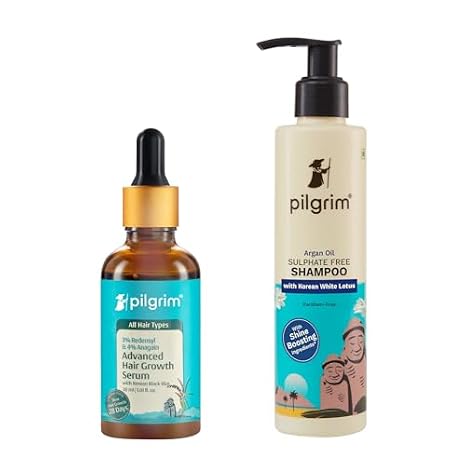 Pilgrim Hair Growth Serum with Redensyl & Anagain (30ml) & Argan Oil Sulfate-Free Shampoo (200ml) | Boosts Hair Growth, Reduces Hair Fall & Adds Shine