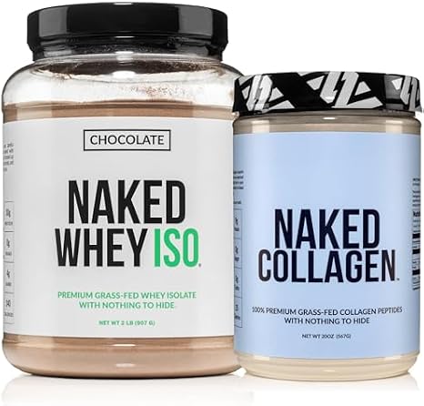 NAKED Chocolate Whey Isolate Protein Powder (24 Servings) Collagen Peptides Protein Powder 20oz (60 Servings) Grass-Fed; Pasture-Raised; Non-GMO; Gluten Free; Keto; Paleo Friendly