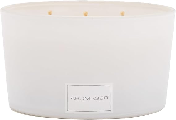 Aroma360 - Iris 9oz Candle - Luxury Scented Candles with Essential Oils - Notes of Cassis, Cool Blackcurrant and Bulgarian Rose - Aromatherapy - Soy Candles - 50hr Burn (White)