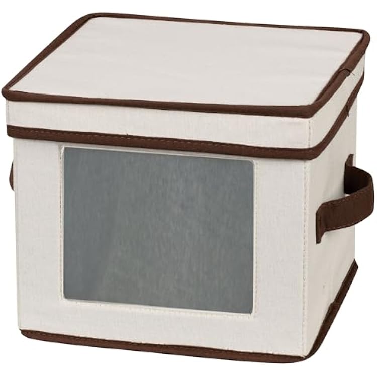 Household Essentials China Plate Storage Box, Holds 12 Dessert Plates or Bowls, Windowed Panel, Sturdy Frame and Reinforced Handles, Felt Cushions, Fully Removable Lid