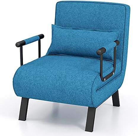 Folding Sofa Bed, 4-in-1 Convertible Lounge Recliner Sleeper with 6-Position Adjustable Backrest and Removable Pillow, Upholstered Single Sofa Chair Guest Bed for Home Office