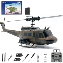 C032 UH-1 Huey RC Helicopter for Adults, 1/48 Scale 2.4G 6CH Flybarless RC Military Aircraft Model with 6-Axis Gyroscope, 3D Inverted Flight, Optical Flow Positioning - 1 Battery