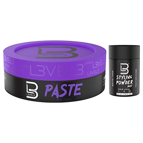 L3 - Level 3 Paste - Long-Lasting Hold - Improves Strength and Volume of Hair - Protects Against Hair Damage - Level Three Men Styling Product Sample Powder Included, Paste