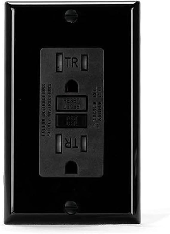 GFCI Outlet 15 Amp, Self-Test GFI Electrical Outlet, Tamper GFCI Receptacle with Wall Plate Black