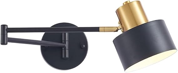 Adjustable Wall Mounted Reading Light Modern Swing Arm Wall Sconce Brushed Gold Iron Wall Lighting Fixture, Vintage Rotatable Bedside Reading Lamp for Hotel Bedroom Bed Side, E27