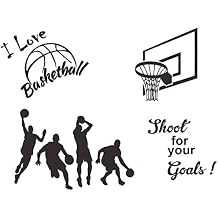 Basketball Wall Sticker with Action Silhouettes - PVC Removable Decoration for Boys' Room and Basketball Arena - I Love Basketball Quote, Shoot for Your Goals, Basketball Hoop Wall Decor - Effect 32x23inch JWH178 (black)