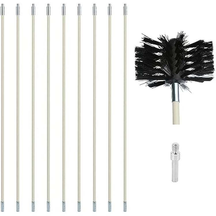 12 Feet Stove Pipe Clean Brush Extension Rods Flexible Fireplace Chimney Brush Stove Pipe Brush Rod Rotary Air Duct Dryer Vent Cleaner Rods Flue Brush Chimney Sweep Kit with Brush Head