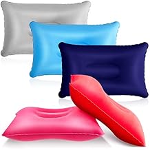 Maitys 5 Pieces Inflatable Travel Pillow Portable Compact Air Pillow Flocked Fabric Backpacking for Camping Hiking Home Office Sleeping Neck Head Lumbar Support13.39 x 8.66 Inches,Gray
