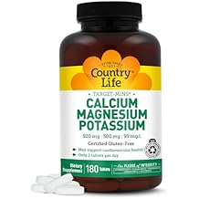 Country Life Target Mins - Calcium Magnesium Potassium Bone & Heart Health Supplement, 1000mg Calcium, 500mg Magnesium, Supports Calcium Utilization, 180 Tablets Certified Gluten Free & Vegan