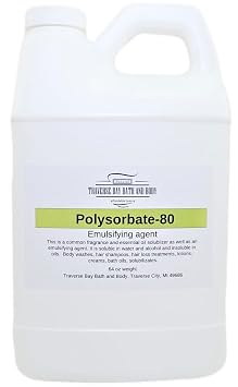 Traverse Bay Bath and Body Polysorbate 80, 64oz T-MAZ 80, Tween 80 100% pure Surfactant & Emulsifier. Made in the USA1/2 Gallon safety sealed container