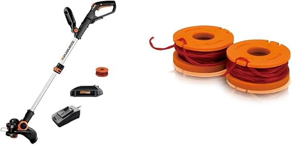 WORX 20V GT 3.0 (1) Battery & Charger Grass Trimmer Edger Bundle with WA0004 (2) Replacement Trimmer Line Spools for Select Cordless String Trimmers