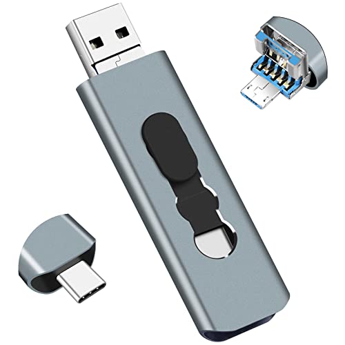 3-in-1 32GB Flash Drive, USB 3.0 Flash Drive for Android PhonesTabletsPCMac, OTG External Data Storage Thumb with 3 Ports USB C, microUSB, USB-A for Samsung Galaxy and More