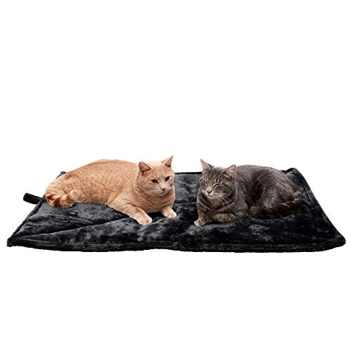 Furhaven ThermaNAP Self-Warming Cat Bed for Indoor Cats & LargeMedium Dogs, Washable & Reflects Body Heat - Quilted Faux Fur Reflective Bed Mat - Black, Large
