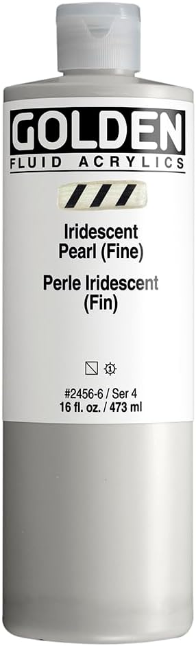 GOLDEN Fluid Acrylics, Iridescent Pearl (Fine), 16 fl. oz. Bottle, Professional Acrylic Paint, Semi-Transparent