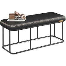 VASAGLE EKHO Collection - Storage Bench for Entryway, Ottoman Bench with Steel Frame, 43.3-Inch Wide, Synthetic Leather, Living Room, Mid-Century Modern, Loads 660 lb, Ink Black ULOM085B01