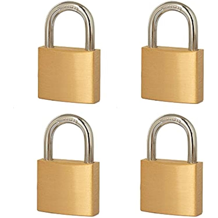 4 Pack Heavy Duty Brass Locks and Keys,Padlock Keyed Alike with 1-916 40mm Wide Lock Body,Outdoor Padlock for Sheds, Storage Unit ,School Gym Locker, Toolbox, Hasp Storage