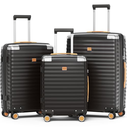 Joyway Luggage Set 3 Piece with TSA Lock and Spinner Wheels, PP Hard Shell Suitcase Set with Corner Protectors for TravelBlack, 3 piece luggage set