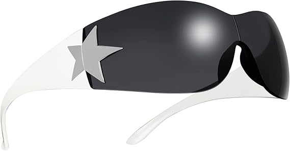Rimless Y2K Sunglasses for Women Men Trendy Shield Wrap Around Sunglasses