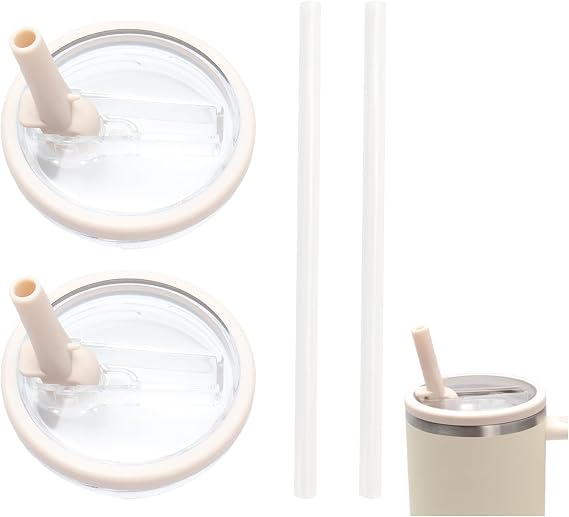 2pcs Replacement Lid for 40 oz Stanley Cups,Stanley Flip Straw Tumbler Lid,Stanley Cup Lid Replacement Stanley Cup Accessories,Stanley Leak Proof Lid with 2 Straws,Reusable Tumbler Cover for Stanley