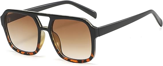 Retro Aviator Sunglasses for Women Men 70s Vintage Trendy, Square Retro Double Bridge Aviators Sun Glasses