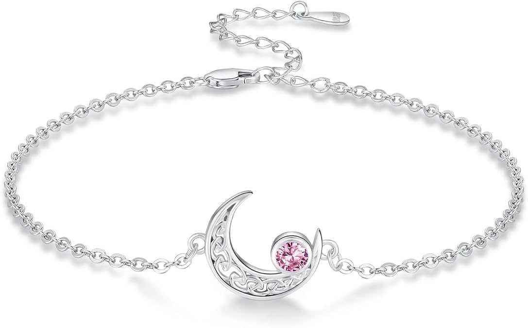 Moon Bracelet for Women 925 Sterling Silver Moonstone/Birthstone Moon Bracelet Butterfly/Dragonfly Bracelet Celtic Moon Butterfly Dragonfly Jewelry Gifts for Women