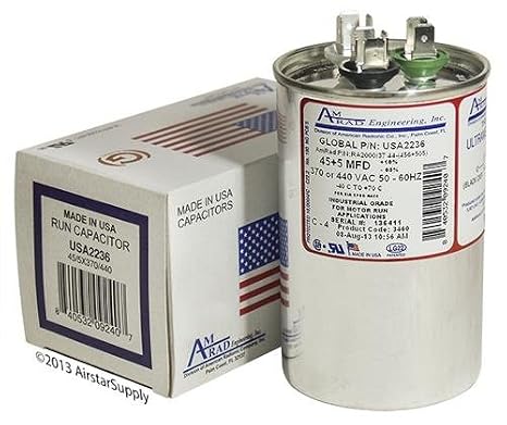 Totaline P291-4553RS Replacement 45 5 uf / Mfd 370 / 440 VAC Round Dual Universal Capacitor , Made in China