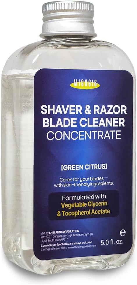 Shaver & Razor Blade Cleaner Concentrate, Green Citrus Scent - Makes 80 fl oz of Solution, Up to 14 Station Refills - Cleans, Deodorizes & Lubricates Shavers, Trimmers & Clippers (5 fl oz)